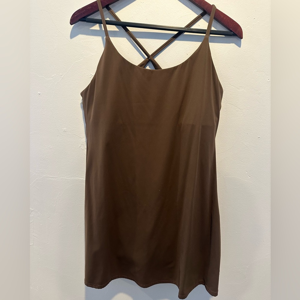 HALARA Brown Mini Dress with Crisscross Straps